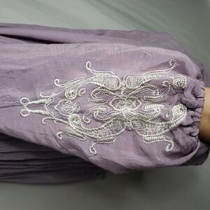 Gemstone Boat Neck Embroidered Lantern Long Sleeves Blouse Top Size M Bohemian